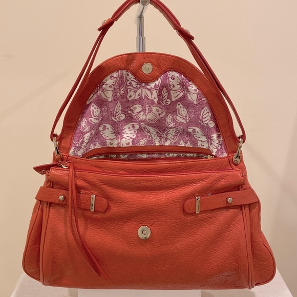 Tre Vero Leather Satchel, Papaya Orange - Picture 6 of 15